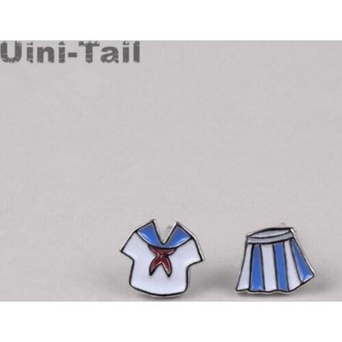 Uini-Tail hot new 925 sterling silver Korea campus shirt pants asymmetric earrings sweet school uniforms cute ear jewelry GN656