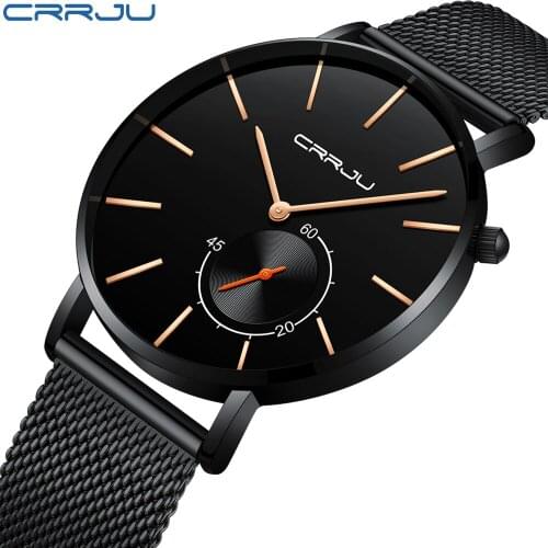 CRRJU Face ultra thin clock male Men Mesh Band Stainless Steel Ultra Thin Watch Fashion Simple Men Waterproof Watch Relogio