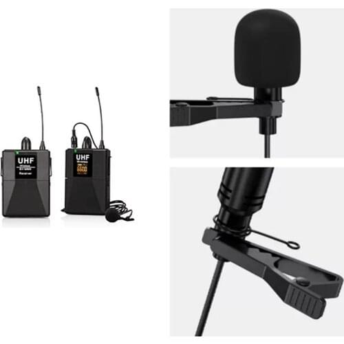 Top Deals UHF Dual Channel Wireless Lavalier Microphone Lapel Mic for SLR 65M Range DSLR Camera Interview