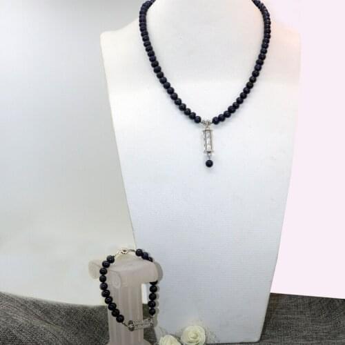 High grade jewelry set black natural cultured freshwater pearl beads 7-8mm fashion necklace bracelets gift pendant jewelry B2924