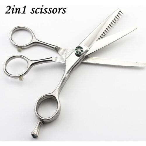 Upscale Japan 440c 5.5 inch 2 in 1 cutting + thinning multi blade hair scissors shears hair clipper barber hairdressing scissors