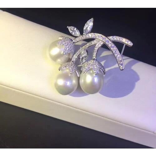 Natural fresh water pearl brooch pins 925 sterling silver high quality fine women jewelry free shipping 3 pearls free shipping