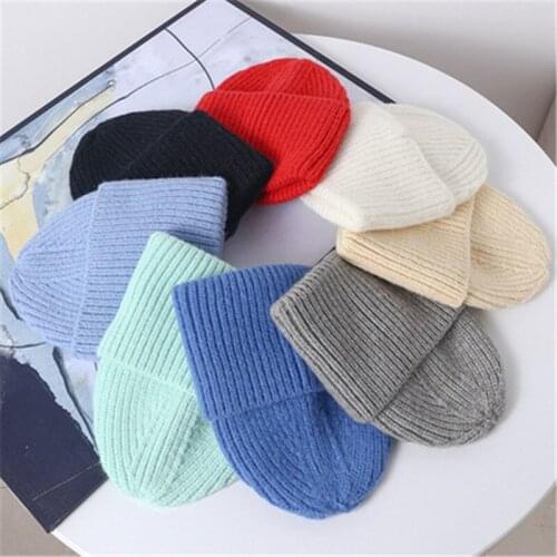 Hat Winter Womens Warm Beanie Knitted Hats Sweet Japanese Rabbit Fur Thicken Casual Cap 2021 New Spring