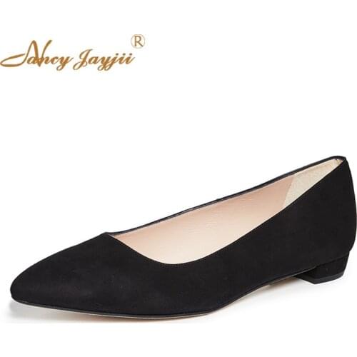 Black Flock Women Flats Ladies Shoes Dress Party Shallow Block Heels Slip-on Office Career 2021 Autumn Plus Size 45 44 Spring
