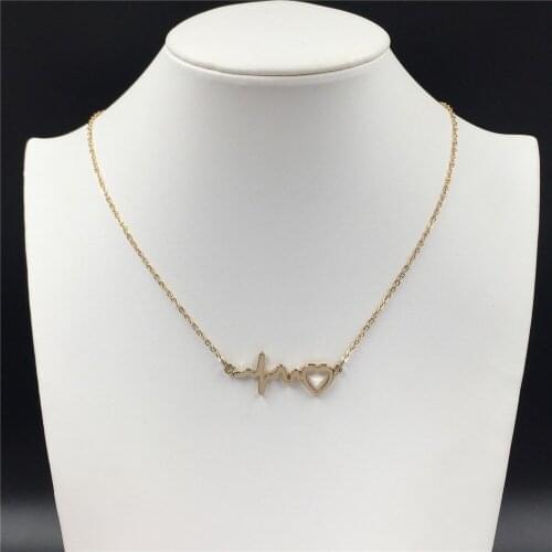 2020 Lovely Gold Color Plating Heart Pulse Pendant Delicate Necklace For Women Girl Daily Dainty Single Jewelry
