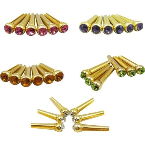 6 Pieces Acoustic Folk Guitar Replacement Bridge Pins with Mazarine Crystal Dot Musical Instrument Parts