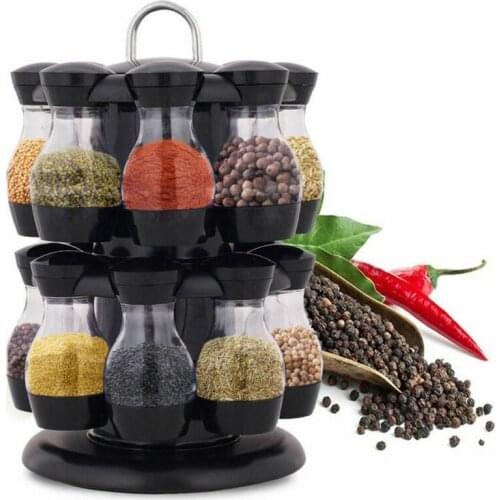 8/16Pcs Condiment Set 360 Rotating Seasoning Jars Rack Spices Bottles Storage BBQ Kitchen Salt Sugar Seal Jar Container Holder