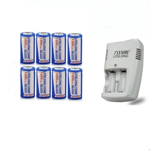 8PCS Large capacity 3.7V 1200mAh ICR16340 rechargeable battery + 1PCS 16340 lithium battery smart charger