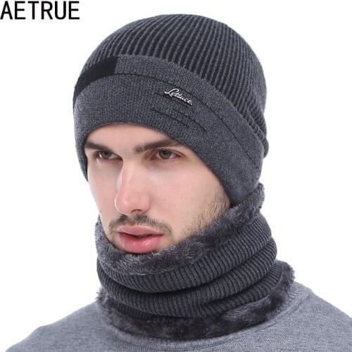 AETRUE Skullies Beanies Men Scarf Knitted Hat Cap Male Plus Gorras Bonnet Warm Wool Thick Winter Hats For Men Women Beanie Hat