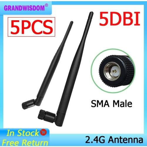 5pcs 2.4GHz WIFI Antenna 5dbi Aerial SMA Male connector wi fi antena 2.4 ghz antenne wi-fi for Wireless Router antenas