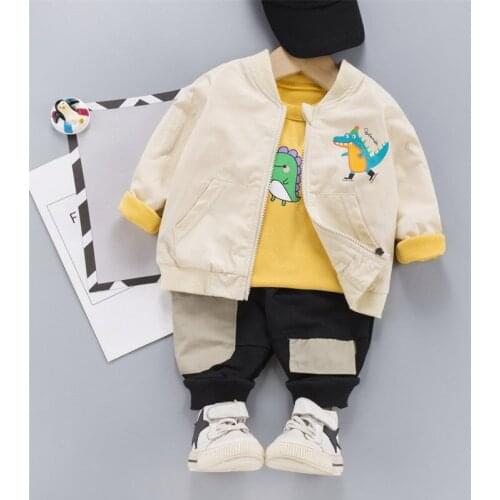 Autumn Baby Casual Suit Boys Long-Sleeved 3Pcs /Sets Cotton Sweater Zipper Jacket Pants Outing Suit Infant Cute Clothing