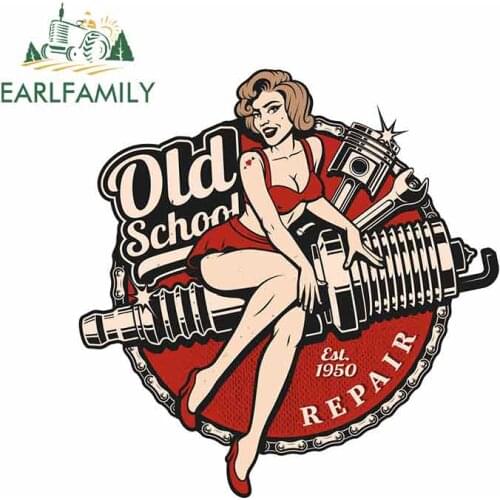 EARLFAMILY Retro Pin up Girl Locker Toolbox Stickers Laptop Car Truck Bike Old School Car Stickers