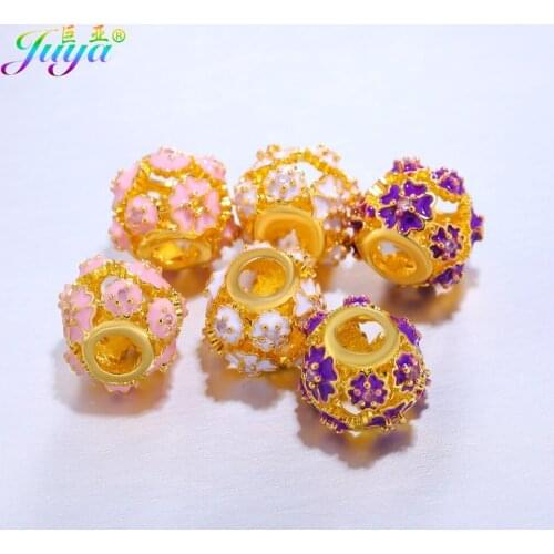 100% Handmade Enamel Jewelry Supplies White Pink Purple Hollow Flower 4.5mm Hole Charm Beads Fit Panora Charm Bracelets Making
