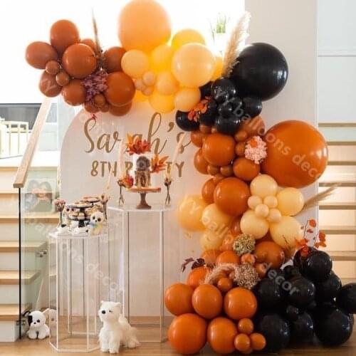 Global Retro Layout Orange Balloon Decoration Wedding Chain Balloon Autumn Color Theme New Year Halloween Background Wall Decor