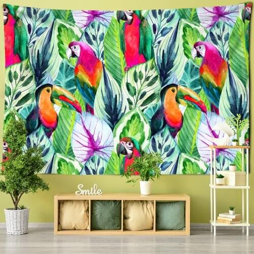 Oil Painting Parrot Southeast Asian Style Decor Tapestry Fashionable Tropical Plant Polyester Fabric Mandala Home Wall Hanging