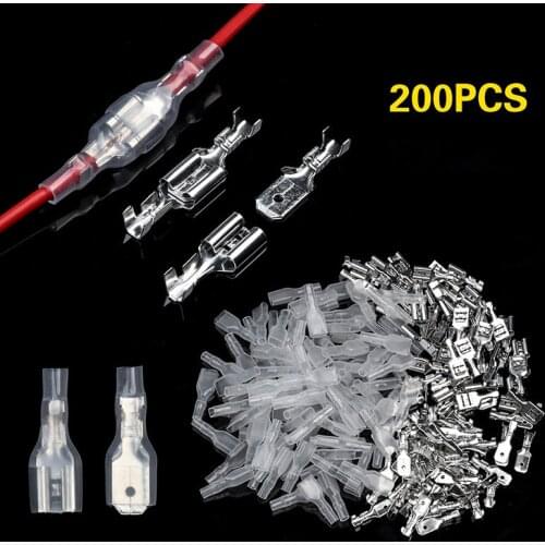 200pcs 2.8/4.8/6.3mm Wire Connectors Crimp Terminals Crimp Female/Male Spade Terminals With Transparent Insulating Sleeves