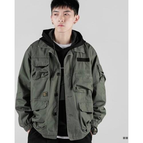2020 Spring Autumn Jackets for Women Army Green Tooling Jacket Mens Popular Brand Multi-Pockets Loose Jacket Korean Style Men
