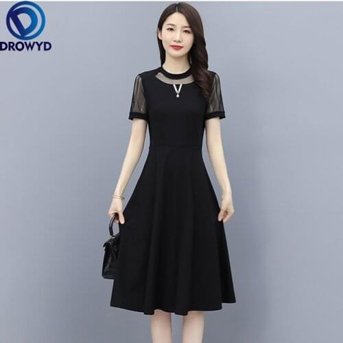 M-5XL Plus Size Summer Short Sleeve Pleated Dress Women 2021 New Fashion Ruffle O-Neck Elegant Black Long Party Dresses Vestidos