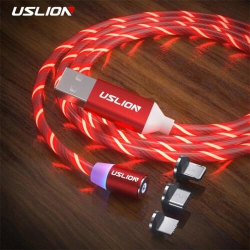 USLION LED Lighting Magnetic USB Cable For iPhone Charger Cable Type C Micro USB C Magnetic Charging For iPhone 12 11 pro Xiaomi