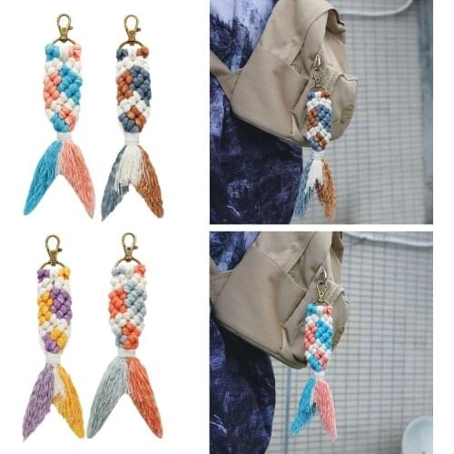 Mer-maid Tail Keychain Cotton Rope Woven Keyring Party Favors Gifts Hanging Decorations for Keys Handbags Wallets