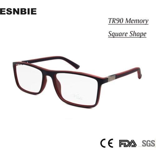 ESNBIE High Quality Men Eyewear Nerd Glasses TR90 Memory Square Frame Eyeglasses for Men Rubber Touch Clear Glasses Optical