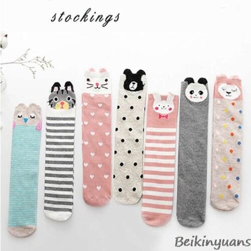 Autumn childrens stereo cartoon socks cotton cat ear socks girls cartoon straight baby socks to knee socks