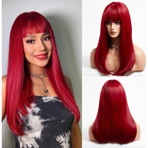 BLONDE UNICORN Long Silky Straight Synthetic Ombre Pink Wigs with Bangs for Black White Women Cosplay Daily Heat Resistant Hair