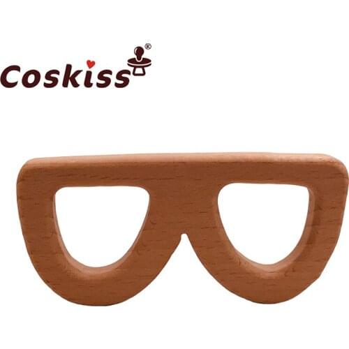 Coskiss Baby Wooden Teether Beech Wood Cartoon Glasses Teething Toys Montessori Inspired Nursing Pendant Baby Teether