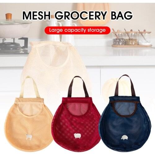 Kitchen Grocery Bags Fruit Vegetable Storage Bag Reusable Eco Market Long Handle Net Tote Bag Shopping Mesh Bags Grocery Handbag