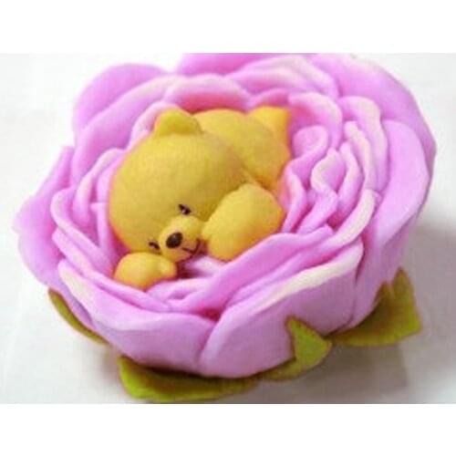 Bears Silicone molds soap mold bears silicone soap molds bear rose silica gel die 3d Baby bear rose Flower Aroma stone mould