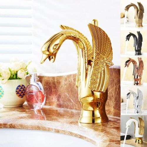 Leyden Single Handle One Hole Bathroom Sink Faucet Swan Shape Deck Mount Lavatory Basin Faucet Copper