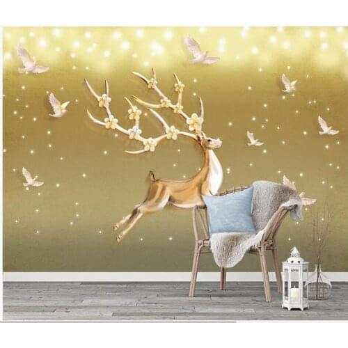WDBH Custom photo mural 3d wallpaper New fashion embossed dream deer home decor 3d wall mural wallpaper for living room