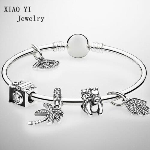 XIAOYI jewelry 100% s925 winter Christmas charm camera beaded camel charm coconut tree magic eye gift to girlfriend beautiful
