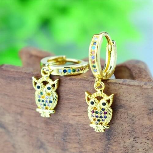 2020 Golden Exquisite Owl Zircon Earring for Women Rainbow AAA Zircon Crystal Drop Earring Daily Pendant Birthday Gift Present