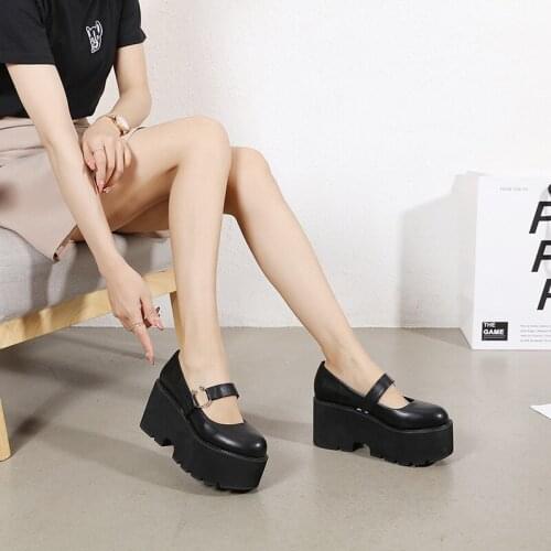 Chunky heels Goth Women Shoes T Strap Demonia shoes Platform heels Buckle Punk Style Lolita plus big Size 42 Casual fall Shoes