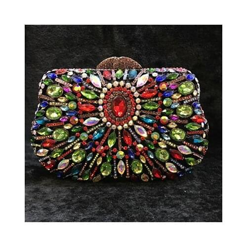 Women gold/blue/black Crystal diamond Clutch purse Evening Bag Metal Hard Case Designer Rhinestone Minaudiere Handbag wallet