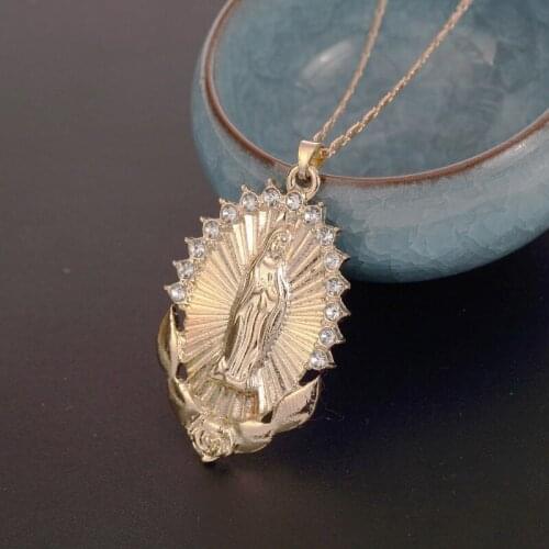 New Catholic Virgin Mary Pendant Necklace for Women Inlaid Zircon Pendant Fashion Religious Party Jewelry Wholesale Accessories