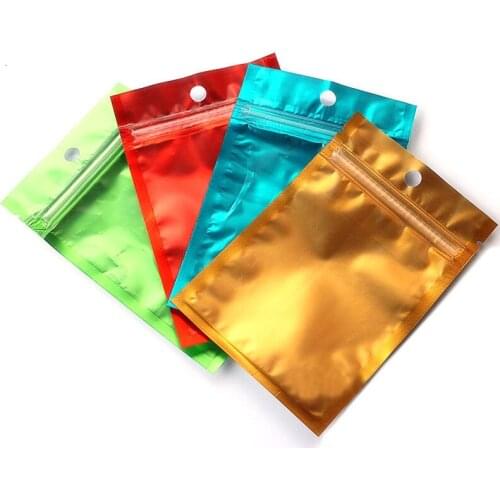 100Pcs/Lot Multi colors Zipper Lock Aluminum Foil Resealable Valve Zip Lock Bags Food Grocery Storage Package Bag wiith han