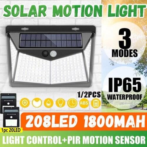208LED Solar Wall Light IP65 Outdoor LED Lamp Yard Garden Path Motion Sensor Security Lamp