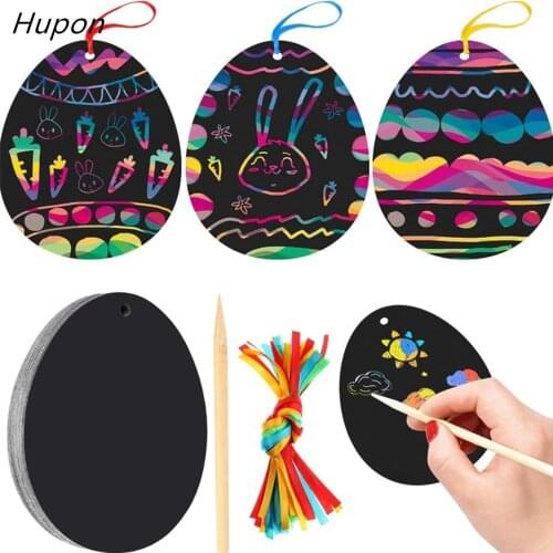 24pcs Magic Color Scratch Easter Egg Ornaments Happy Easter Decor for Home Bunny Easter Party Decor Pendants Kids Party Supplies