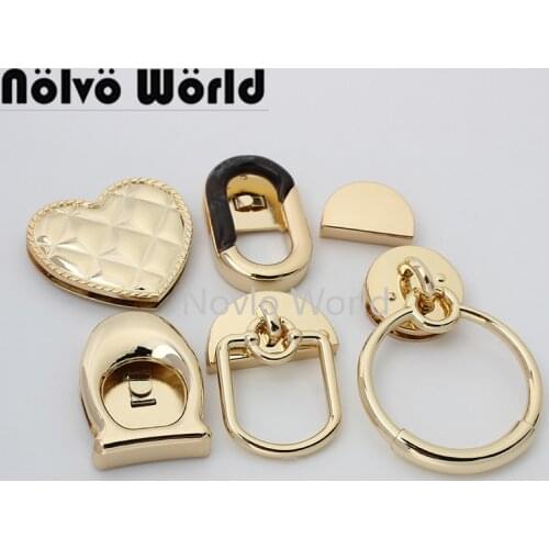 5-30sets 6 kinds of light gold heart shape oval shape alloy lock for lady diy leather magnet lock purse component