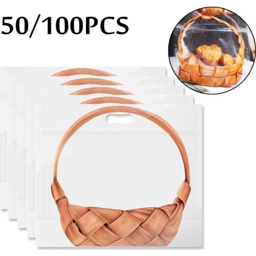 50/100Pcs Transparent Basket Pattern Zipper Ziplock Bag Toast Bread Package Cake Pastry Packaging Food Bags Take Out Bags