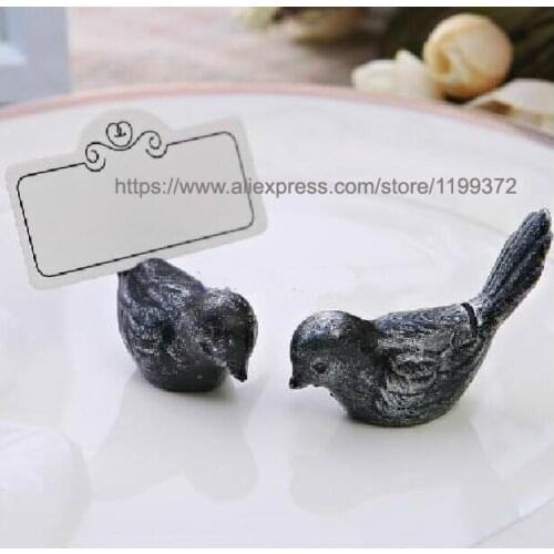 500pcs Anti-Silver Antique Bird Place Card Holder With Card Wedding Party Favors Gift Free Shipping