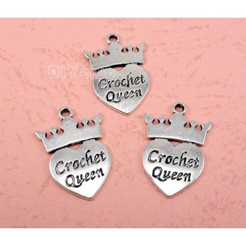 50pcs-Antique Silver Crochet Queen Charms Pendant,Jewelry Accessories 25x17mm