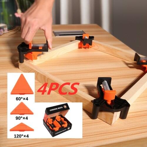 4pcs Wood Angle Clamps 60/90/120 Degrees Woodworking Corner ClampRight Clips DIY Fixture Hand Tool Set for Taper,T Joints,Plate