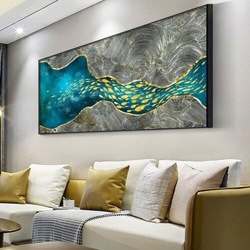 Abstract Modern Decor golden fish moon Canvas Painting Poster And Print Wall Art Pictures For Living Room Bedroom Dinning Room