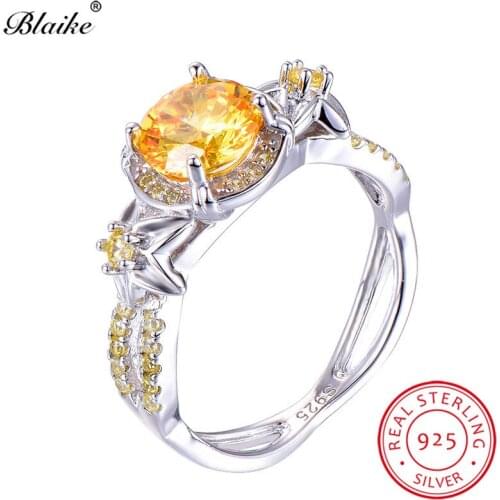 Blaike Round Topaz Yellow Zircon Star Flower Rings For Women 100% Solid 925 Sterling Silver Birthstone Ring Female Fine Jewelry
