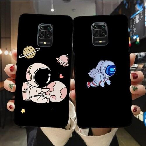Cartoons couple astronaut Black Soft Phone Case for Mi10 Mi9T MiA2 MiA3 Mi11 Pro Ultra Redmi Note 6 7 8 8T 9 9S 9ProMax Cover