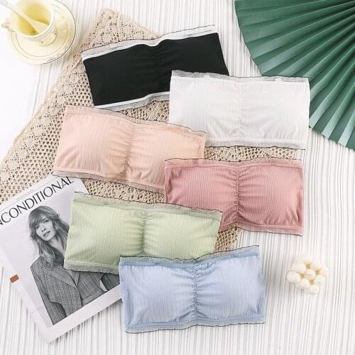 Women Invisible Tube Crop Tops Sexy Elastic Lace Transparent Shoulder Strap Bra Female Padded Underwear Lingerie Bandeau