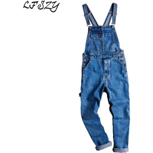 Jeans Men Lfszy Mens Casual blue Denim overalls, Loose jeans, overalls, Sling overalls